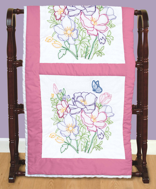 Jack Dempsey Stamped White Quilt Blocks 18"X18" 6/Pkg-Wildflowers 5A002GF8-1GHY5