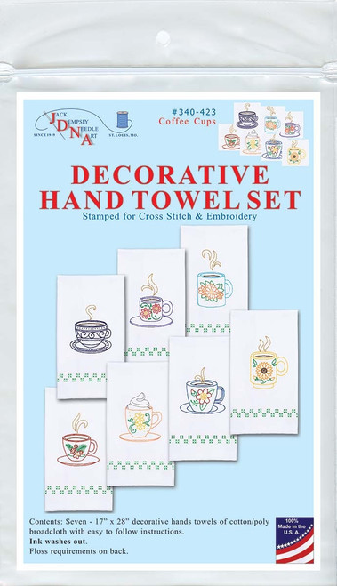 Jack Dempsey Stamped Decorative Hand Towels 17"X28" 7/Pkg-Coffee Cups - 5A002GDZ-1GHYD - 013155594232