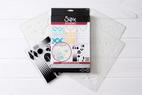 Sizzix Clear stamp Set 18/Pkg W/ Stencils 3/PKg By Vic Von S-Geometric - 5A002BL6-1GF31