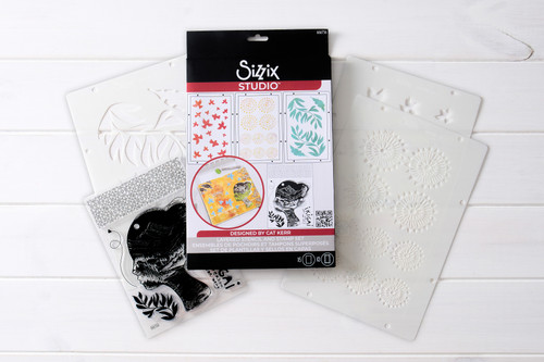 Sizzix Clear Stamp Set 5/Pkg W/Stencils 3/Pkg By Cat Kerr-Ikigai 5A002BLH-1GF32