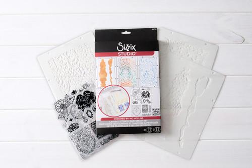 Sizzix Clear stamp Set 14/Pkg W/ Stencils 3/PKg By Vic Von S-Ornate - 5A002BLK-1GF35