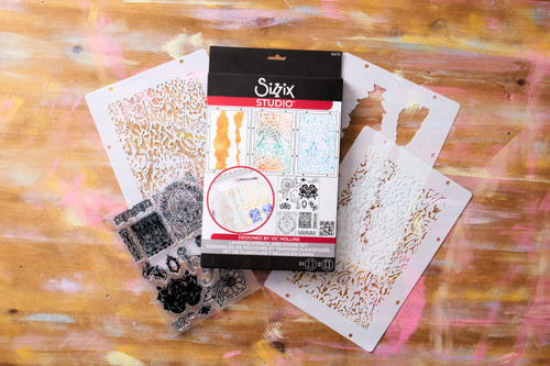 Sizzix Clear stamp Set 14/Pkg W/ Stencils 3/PKg By Vic Von S-Ornate - 5A002BLK-1GF35