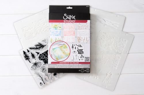 Sizzix Clear stamp Set 17/Pkg W/ Stencils 3/PKg By Vic Von S-Nature - 5A002BL5-1GF30