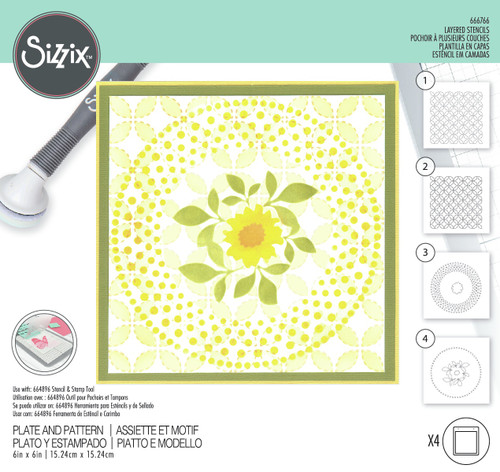 Sizzix Layered Stencils By Eileen Hull 4/Pkg-Plate And Pattern - 5A00282D-1GB4X - 630454290537