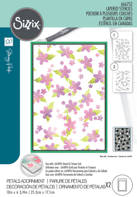 Sizzix A5 Cosmopolitan Stencil By Stacey Park 2/Pkg-Petals Adornment - 5A00282H-1GB4H - 630454290629
