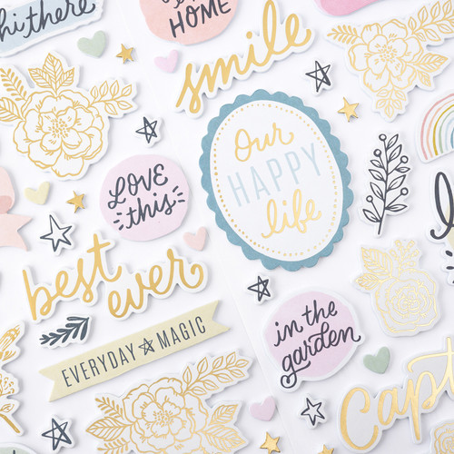 3 Pack - Gingham Garden Thickers Stickers 65/Pkg-Phrase W/Gold Foil - CP014016