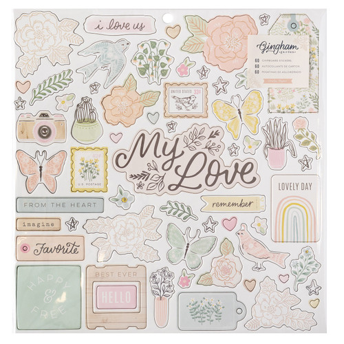 3 Pack - Gingham Garden Chipboard Stickers 12"X12" 60/Pkg-Icons & Phrase - CP014012 - 718813173490