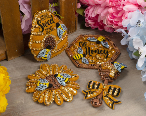 Bucilla Felt Ornaments Applique Kit Set Of 4-Beehive Bliss - 5A002HRR-1GKB4