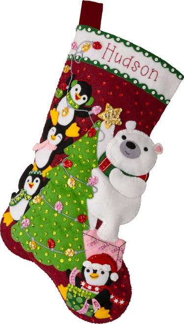 Bucilla Felt Stocking Applique Kit 18" Long-Arctic Tree Trimmers - 5A002HRV-1GKB9 - 046109897417