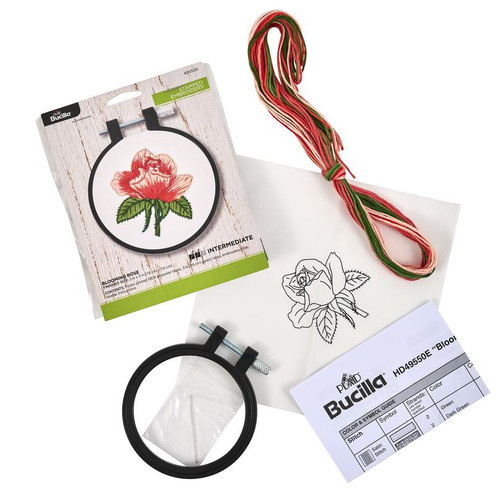 Bucilla Stamped Embroidery Kit W/3" Plastic Hoop-Blooming Rose - 5A002HRF-1GKC3 Bucilla Stamped Embroidery Kit W/3" Plastic Hoop-Blooming Rose - 5A002HRF-1GKC3