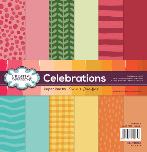Creative Expressions Jane's Doodles Paper Pad 8"X8"-Celebrations - 5A002GK2-1GJ25 - 5055305991657