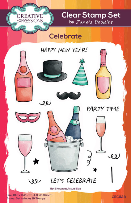 Creative Expressions Jane's Doodles Clear Stamp 4"X6"-Celebrate - 5A002GJR-1GJ2N - 5055305992074