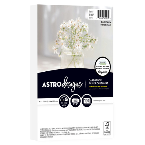Neenah Astrodesigns 65lb Cardstock Pack 4.5"X6.5" 100/Pkg-Bright White - 5A002JZ0-1GLH2 - 759598919972