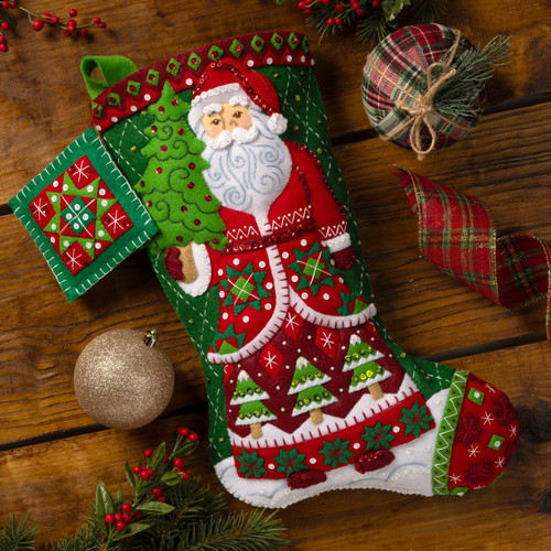 Bucilla Felt Stocking Applique Kit 18" Long-Santa's Quilted Delight - 5A002K2J-1GLKJ