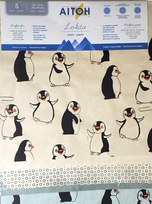 Aitoh Lotka Paper Pack 12"X12" 5/Pkg-Penguins - 5A002HTC-1GLKN - 762867415204