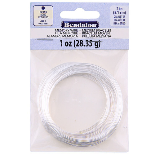 2 Pack - Beadalon Memory Wire Medium Bracelet 5.1cm - Round-Silver Plated Round - 73 Coils - 5A002JLS-1GL3Q - 035926162730