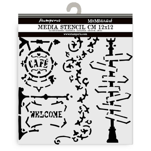 Stamperia Stencil 4.72"X 4.72"-Art Of Travelling Lamp And Sign - 5A002JPN-1GL73 - 5993110039693