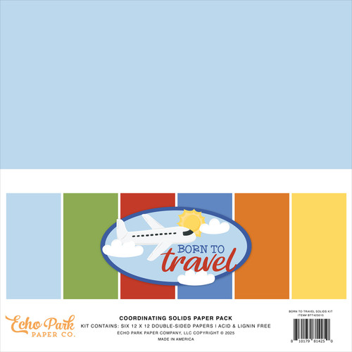 3 Pack - Echo Park Solids Collection Kit 12"X12"-Born To Travel - 5A002L6F-1GMKZ - 810179814298