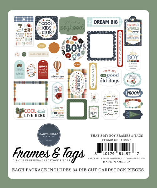 Carta Bella Ephemera-Frames & Tags, That's My Boy - 5A002KZB-1GMDP Carta Bella Ephemera-Frames & Tags, That's My Boy - 5A002KZB-1GMDP