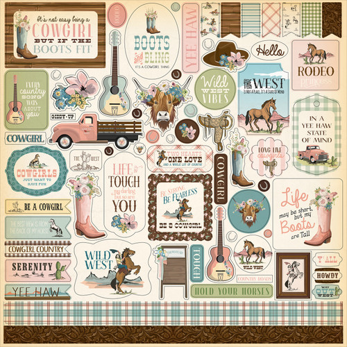 Cowgirl Cardstock Stickers 12"X12"-Elements - 5A002LDJ-1GMPW - 810179815387