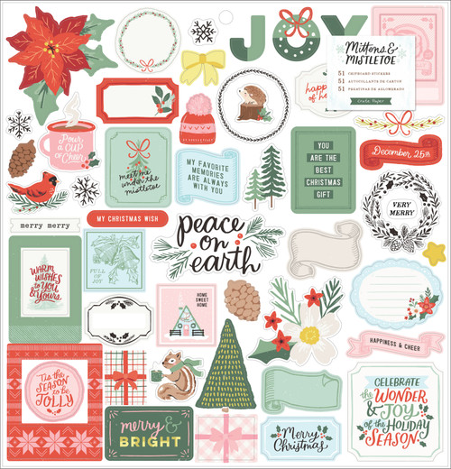 3 Pack - Mittens & Mistletoe Chipboard Stickers 12"X12" 51/Pkg-Icons & Phrase - CPMM3737
