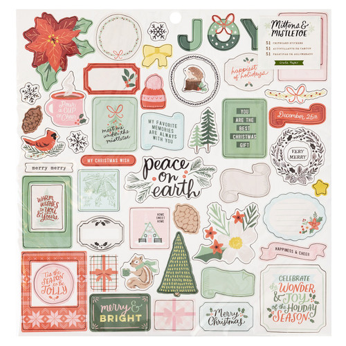 Mittens & Mistletoe Chipboard Stickers 12"X12" 51/Pkg-Icons & Phrase - CPMM3737 - 718813116169