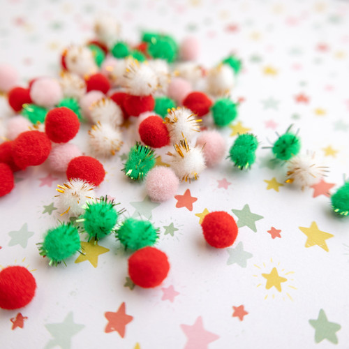 Mittens & Mistletoe Mixed Pom Poms 80/Pkg- - CPMM3745 Mittens & Mistletoe Mixed Pom Poms 80/Pkg- - CPMM3745