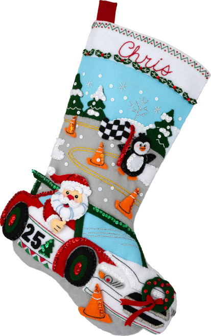 Bucilla Felt Stocking Applique Kit 18" Long-Holiday Speedway - 5A002LWD-1GNKP - 046109897479