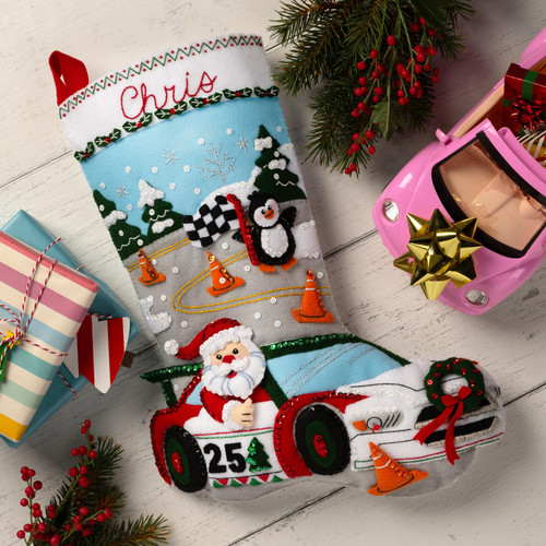Bucilla Felt Stocking Applique Kit 18" Long-Holiday Speedway 5A002LWD-1GNKP