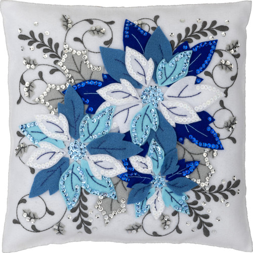 Bucilla Felt Pillow Applique Kit 12" Square-Winter Blue Poinsettia - 5A002LWC-1GNKR - 046109897646