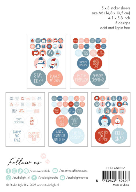 Studio Light Friendz Sticker Paper Pad 4.13"X5.82"15/Pkg-Nr. 37 Winter - 5A002LWM-1GNLJ