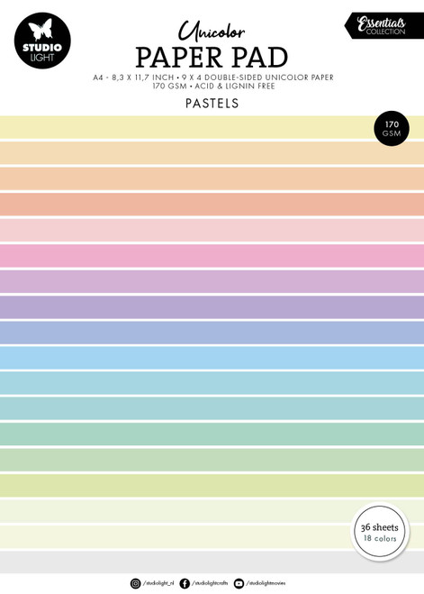Studio Light Essentials Unicolor Paper Pad 11.7"X8.26"-Nr. 298 Pastels Tones - 5A002M0J-1GNMD - 8713943159101