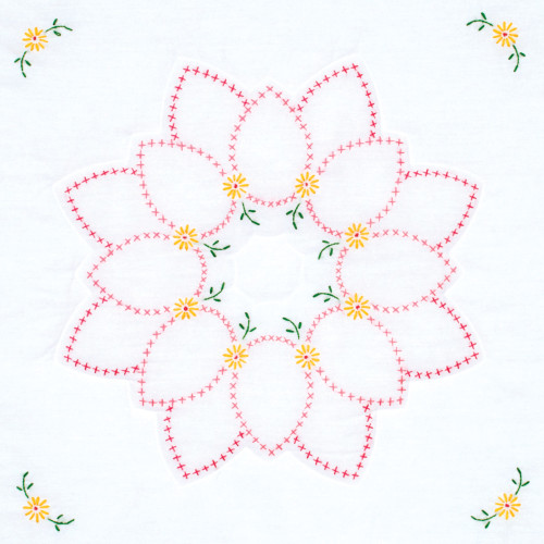 Jack Dempsey Stamped White Quilt Blocks 18"X18" 6/Pkg-Blossoms - 5A002MH9-1GNZ2