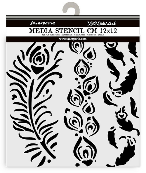 Stamperia Stencil 4.72"X4.72"-Masqerade Feathers - 5A002LHQ-1GN4J - 5993110040187