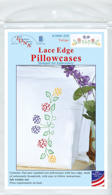 Jack Dempsey Stamped Pillowcases W/White Lace Edge 2/Pkg-Tulips - 5A002MHD-1GNYY - 013155873290