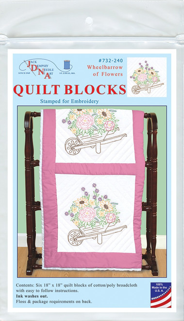 Jack Dempsey Stamped White Quilt Blocks 18"X18" 6/Pkg-Wheelbarrow Of Flowers - 5A002MGZ-1GNYT - 013155472400