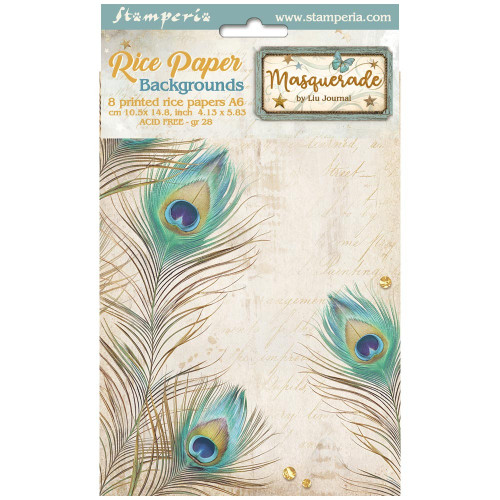 Stamperia Assorted Rice Pape Backgrounds A6 8/Sheets-Masquerade - 5A002LH7-1GN5N - 5993110040118