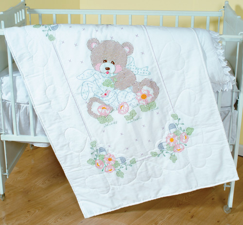 Jack Dempsey Stamped White Lap Quilt Top 40"X60"-Bear & Bunny - 5A002MHW-1GNZ5 Jack Dempsey Stamped White Lap Quilt Top 40"X60"-Bear & Bunny - 5A002MHW-1GNZ5