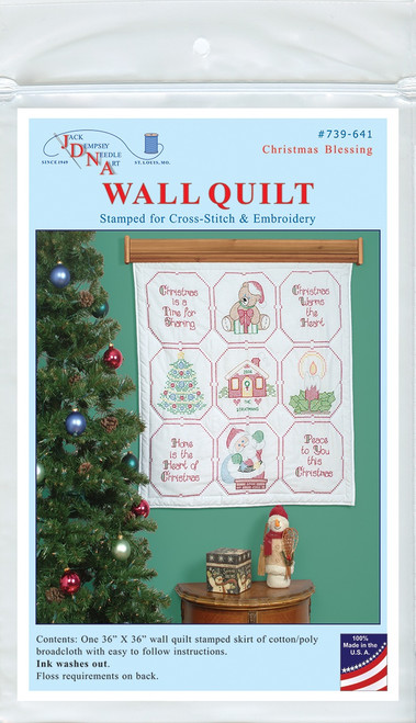 Jack Dempsey Stamped White Wall Or Lap Quilt 36"X36"-Christmas Blessing - 5A002MH2-1GNYS - 013155706413
