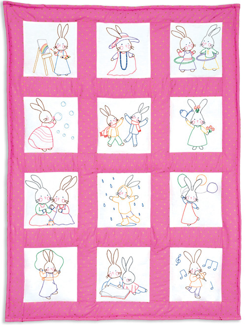 Jack Dempsey Stamped White Nursery Quilt Blocks 9"X9" 12/Pkg-Bunnies - 5A002MJ2-1GNXV