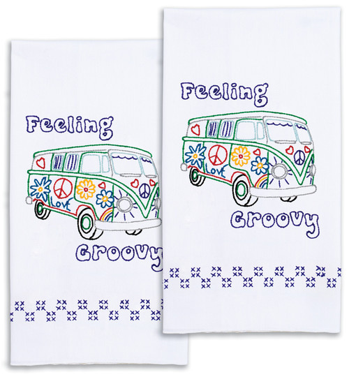 Jack Dempsey Stamped Decorative Hand Towel Pair 17"X28"-Feeling Groovy - 5A002MH4-1GNXW