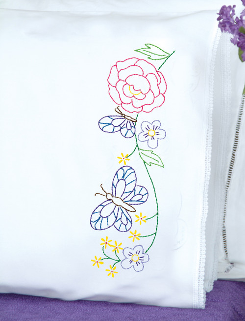 Jack Dempsey Stamped Pillowcases W/White Lace Edge 2/Pkg-Flowers & Butterflies - 5A002MHQ-1GNY1 Jack Dempsey Stamped Pillowcases W/White Lace Edge 2/Pkg-Flowers & Butterflies - 5A002MHQ-1GNY1