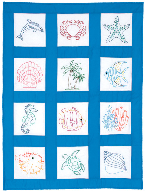 Jack Dempsey Stamped White Quilt Blocks 9"X9" 12/Pkg-Beach - 5A002MH5-1GNY2