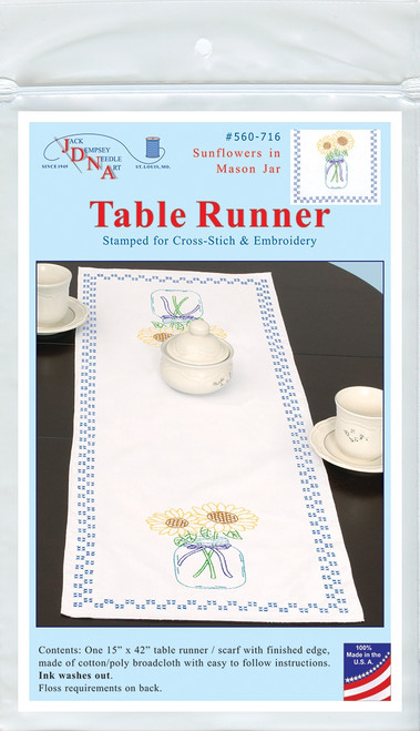 Jack Dempsey Stamped Table Runner/Scarf 15"X42"-Sunflowers In Mason Jar - 5A002MHP-1GNY3 - 013155347166