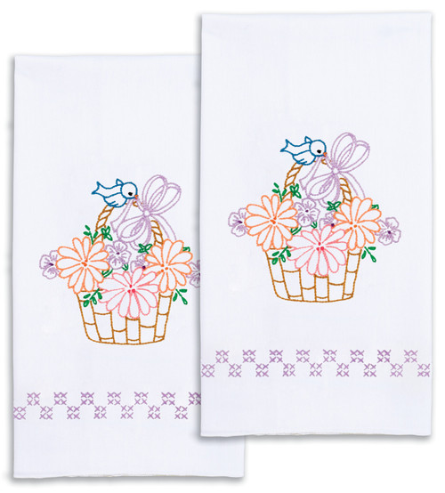 Jack Dempsey Stamped Decorative Hand Towel Pair 17"X28"-Bird On A Basket - 5A002MHJ-1GNYC