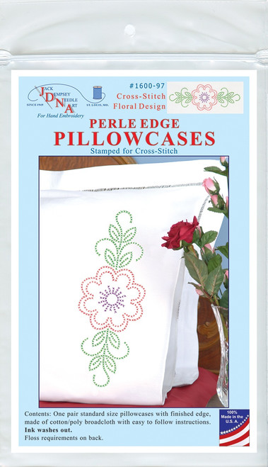 Jack Dempsey Stamped Pillowcases W/White Perle Edge 2/Pkg-Cross-Stitch Floral Design - 5A002MJ1-1GNYD - 013155850970