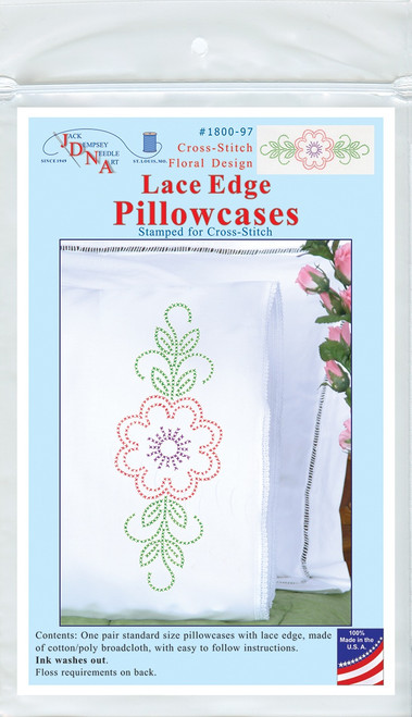 Jack Dempsey Stamped Pillowcases W/White Lace Edge 2/Pkg-Cross-Stitch Floral Design - 5A002MJ3-1GNYF - 013155870978