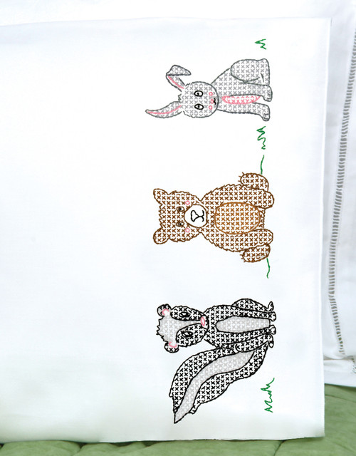 Jack Dempsey Children's Stamped Pillowcase W/Perle Edge-Woodland Animals - 5A002MJ6-1GNYH