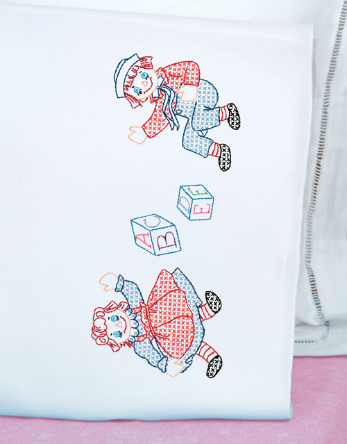 Jack Dempsey Children's Stamped Pillowcase W/Perle Edge-Ann & Andy - 5A002MGW-1GNXZ Jack Dempsey Children's Stamped Pillowcase W/Perle Edge-Ann & Andy - 5A002MGW-1GNXZ