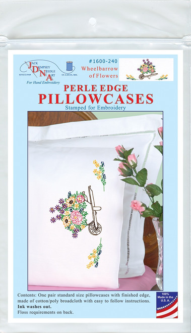 Jack Dempsey Stamped Pillowcases W/White Perle Edge 2/Pkg-Wheelbarrow Of Flowers - 5A002MHT-1GNYR - 013155852400